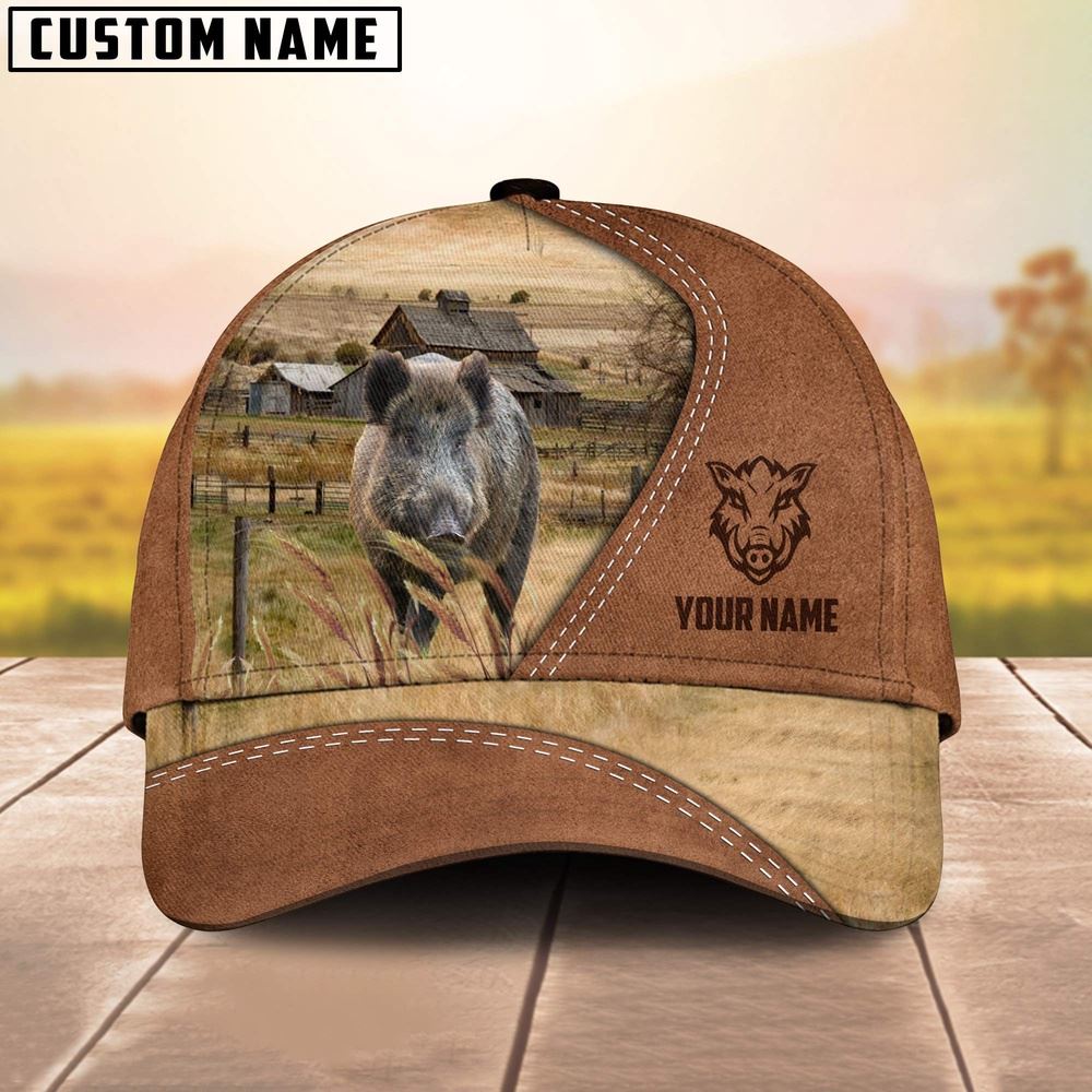 Adeenyc Hogs Customized Name Brown Cap, Farm Cap, Farmer Baseball Cap, Cow Cap, Cow Gift, Farm Animal Hat Trucker Hats Custom Hats Gifts For Men & Women
