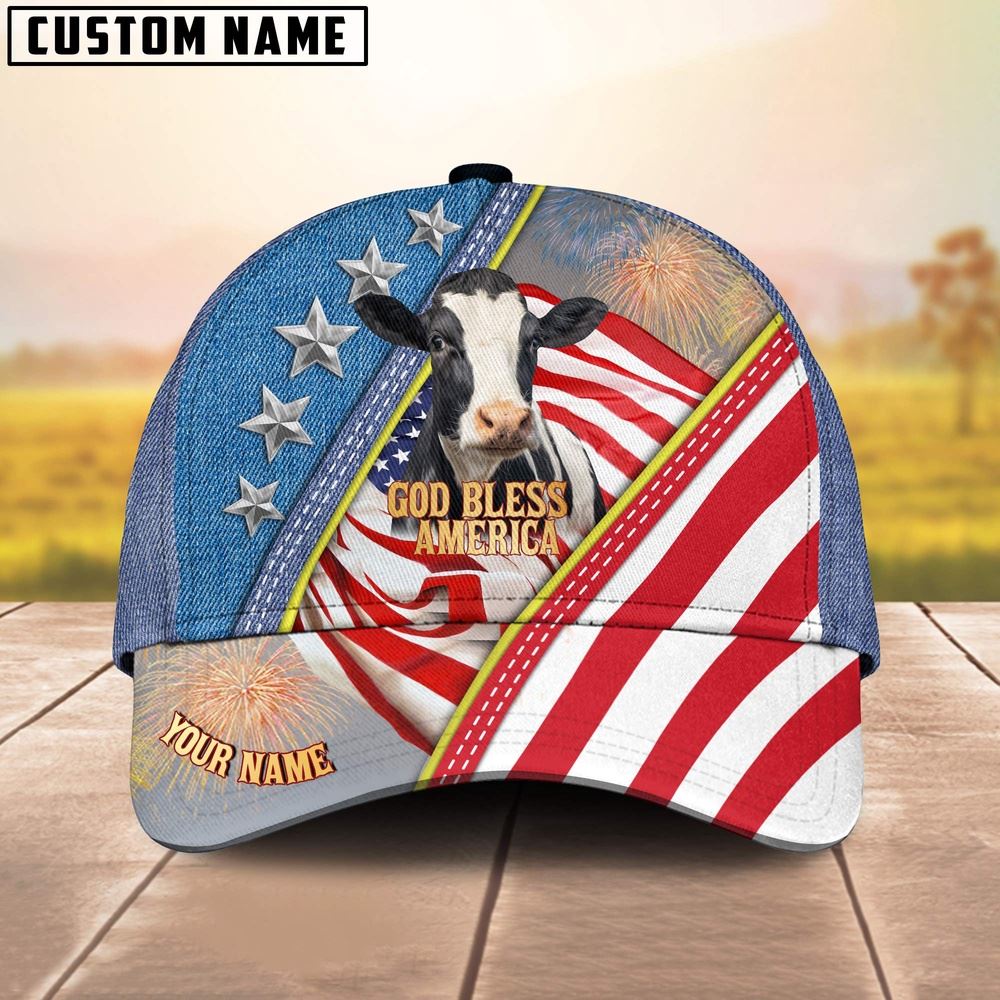 Adeenyc Holstein Cattle Blue Denim Pattern Customized Name Cap, Farm Cap, Farmer Baseball Cap, Cow Cap, Cow Gift, Farm Animal Hat Trucker Hats Custom Hats Gifts For Men & Women