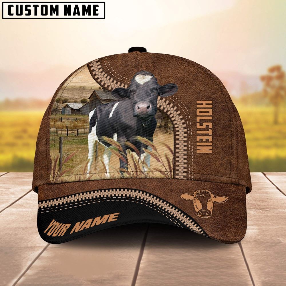 Adeenyc Holstein Cattle Customized Name 3D Printed Cap, Farm Cap, Farmer Baseball Cap, Cow Cap, Cow Gift, Farm Animal Hat Trucker Hats Custom Hats Gifts For Men & Women