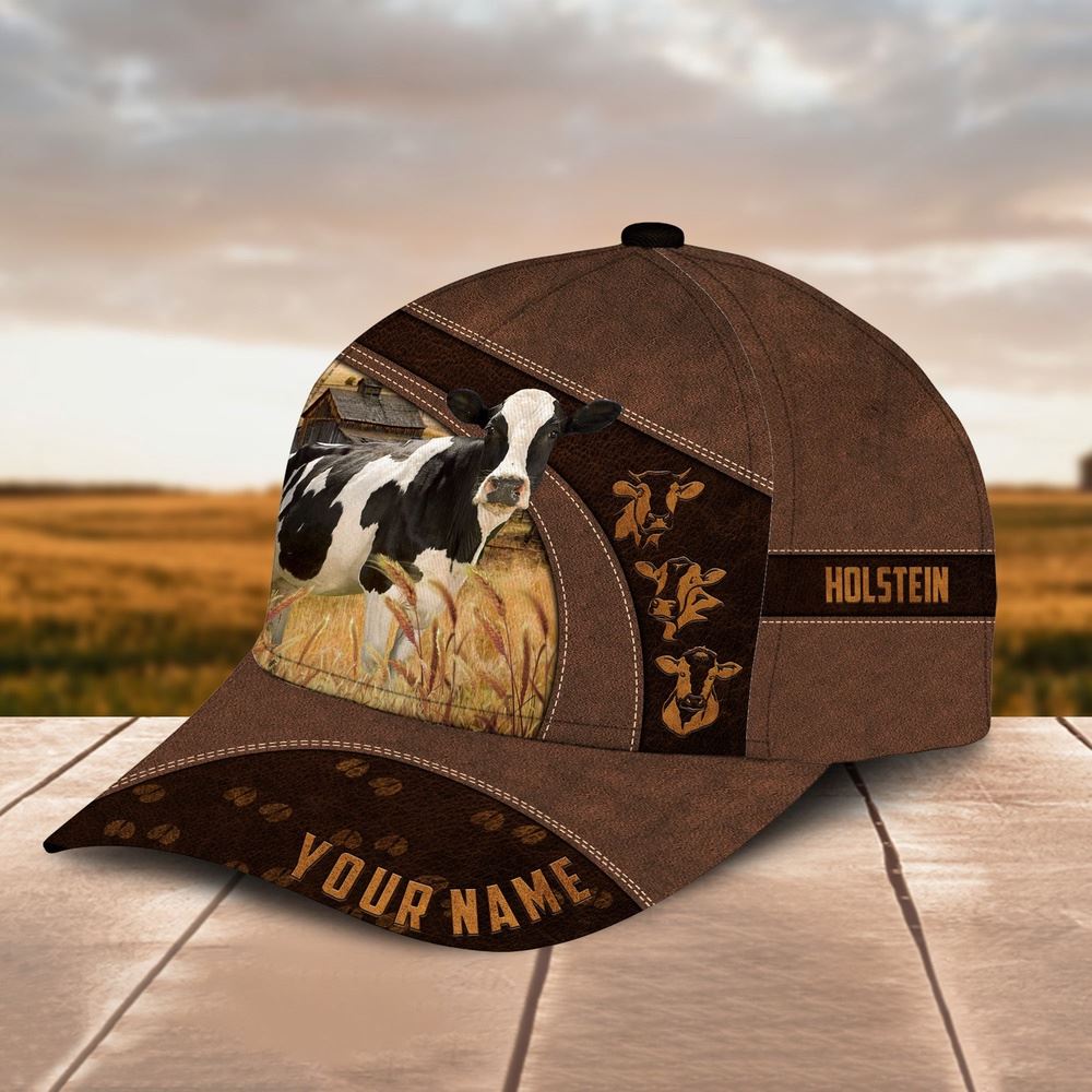 Adeenyc Holstein Cattle Leather Pattern Customized Name Cap, Farm Cap, Farmer Baseball Cap, Cow Cap, Cow Gift, Farm Animal Hat Trucker Hats Custom Hats Gifts For Men & Women