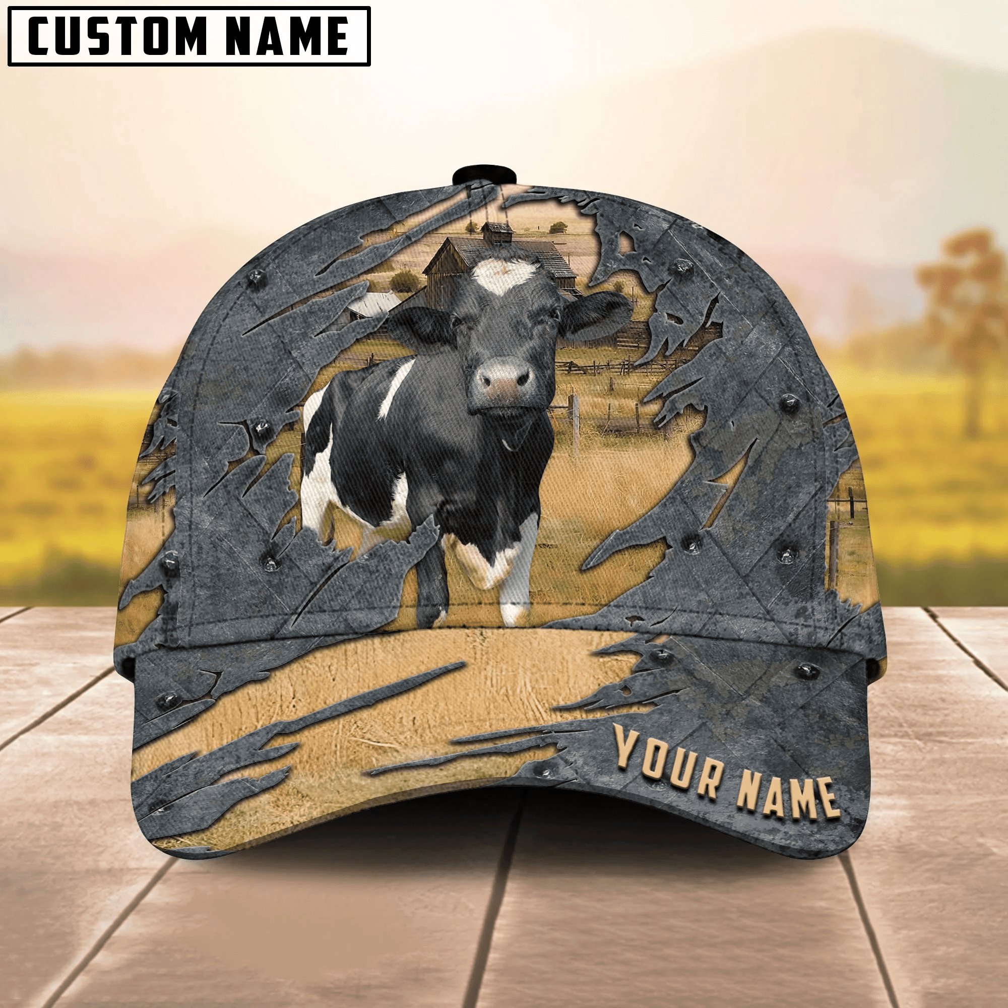 Adeenyc Holstein Customized Name 3D Cap 3D All Over Print Baseball Cap, Cap For Farm Lovers, Animal Cap, Leather Pattern Cap Trucker Hats Custom Hats Gifts For Men & Women