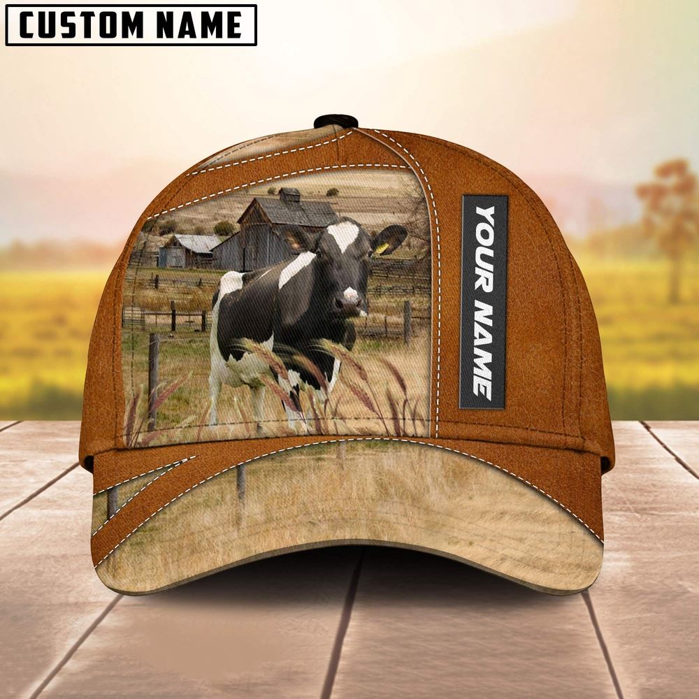 Adeenyc Holstein Customized Name Brown Cap, Farm Cap, Farmer Baseball Cap, Cow Cap, Cow Gift, Farm Animal Hat Trucker Hats Custom Hats Gifts For Men & Women