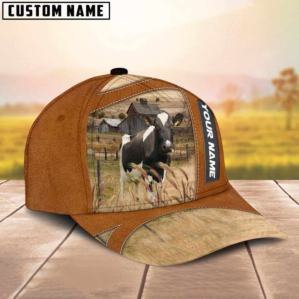 Adeenyc Holstein Customized Name Brown Cap, Farm Cap, Farmer Baseball Cap, Cow Cap, Cow Gift, Farm Animal Hat Trucker Hats Custom Hats Gifts For Men & Women