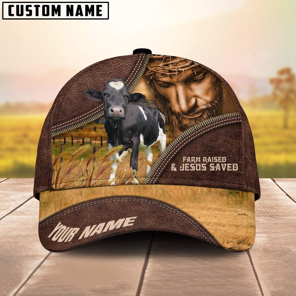 Adeenyc Holstein Farm & Jesus Customized Name Cap, Farm Cap, Farmer Baseball Cap, Cow Cap, Cow Gift, Farm Animal Hat Trucker Hats Custom Hats Gifts For Men & Women