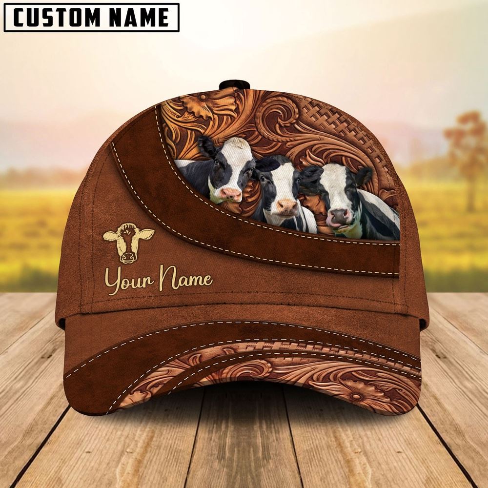 Adeenyc Holstein Farm Life Beauty Leather Pattern Customized 3D Cap, Farm Cap, Farmer Baseball Cap, Cow Cap, Cow Gift, Farm Animal Hat Trucker Hats Custom Hats Gifts For Men & Women