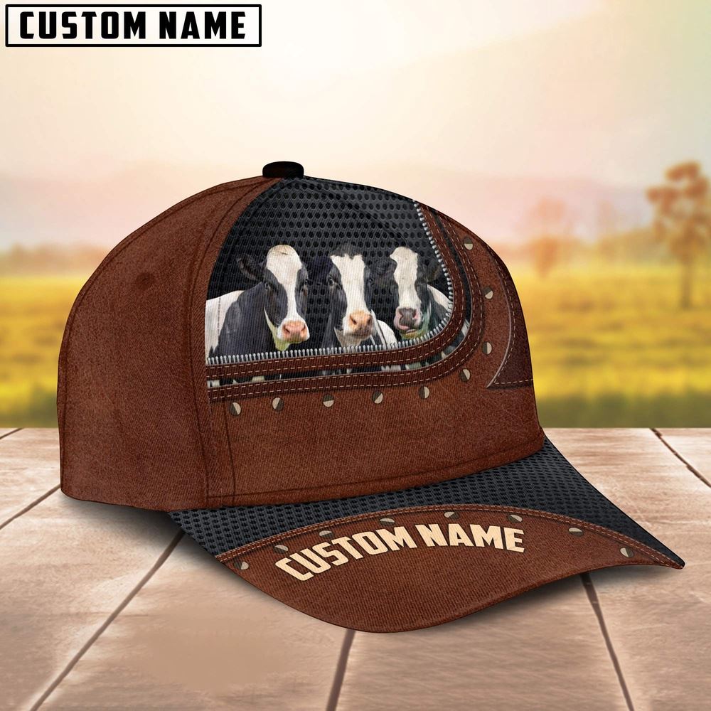 Adeenyc Holstein Happiness Zipper Pattern Customized Name Cap, Farm Cap, Farmer Baseball Cap, Cow Cap, Cow Gift, Farm Animal Hat Trucker Hats Custom Hats Gifts For Men & Women