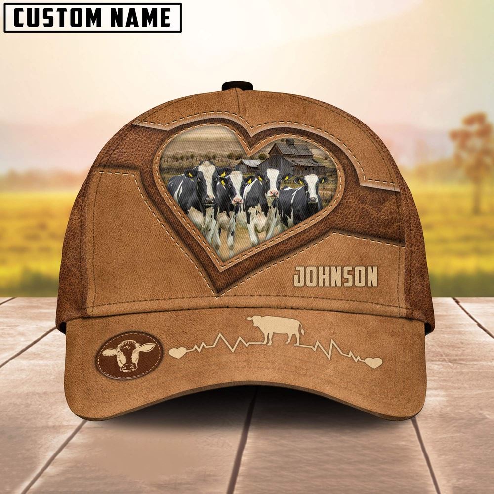 Adeenyc Holstein Heart Shaped Style Customized Name Cap, Farm Cap, Farmer Baseball Cap, Cow Cap, Cow Gift, Farm Animal Hat Trucker Hats Custom Hats Gifts For Men & Women