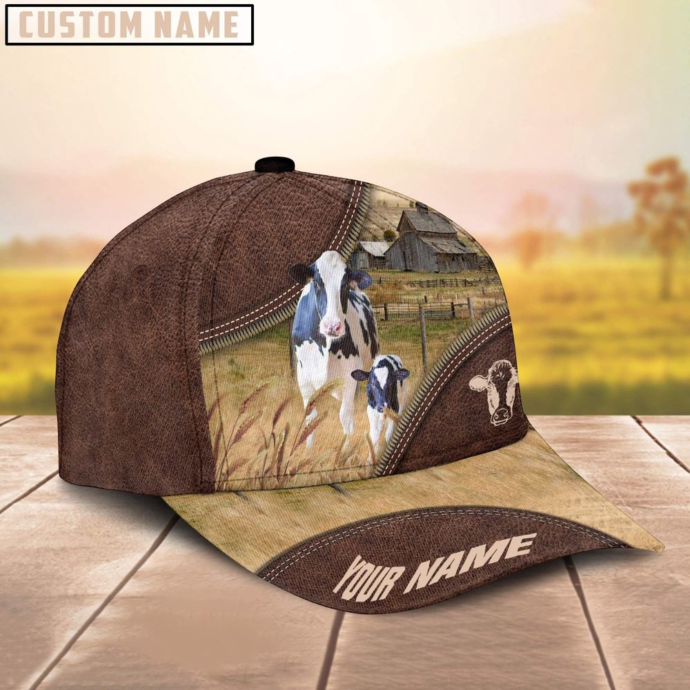 Adeenyc Holstein On The Farm Customized Name 3D Brown Cap, Farm Cap, Farmer Baseball Cap, Cow Cap, Cow Gift, Farm Animal Hat Trucker Hats Custom Hats Gifts For Men & Women