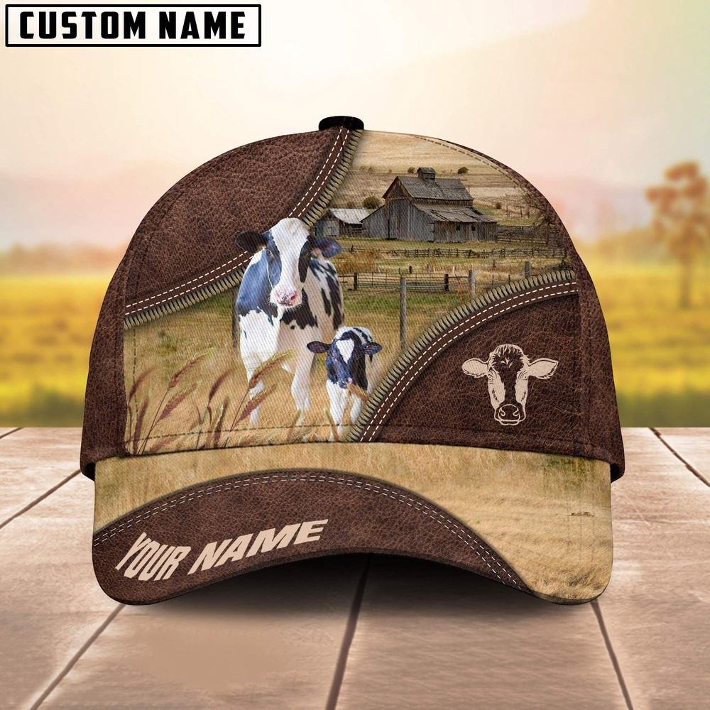 Adeenyc Holstein On The Farm Customized Name 3D Brown Cap, Farm Cap, Farmer Baseball Cap, Cow Cap, Cow Gift, Farm Animal Hat Trucker Hats Custom Hats Gifts For Men & Women