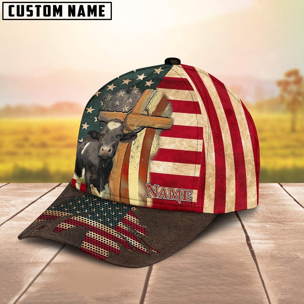 Adeenyc Holstein USA Flag Customized Name Cap, Farm Cap, Farmer Baseball Cap, Cow Cap, Cow Gift, Farm Animal Hat Trucker Hats Custom Hats Gifts For Men & Women