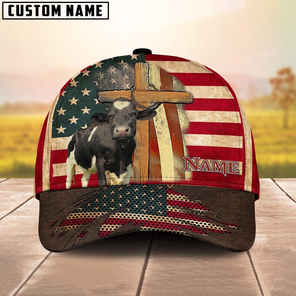 Adeenyc Holstein USA Flag Customized Name Cap, Farm Cap, Farmer Baseball Cap, Cow Cap, Cow Gift, Farm Animal Hat Trucker Hats Custom Hats Gifts For Men & Women