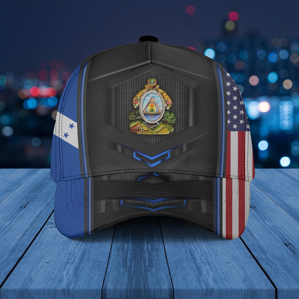 Adeenyc - Honduras Coat Of Arms & American Flag Classic Cap Baseball Hat Trucker Hats Custom Hats Gifts For Men & Women