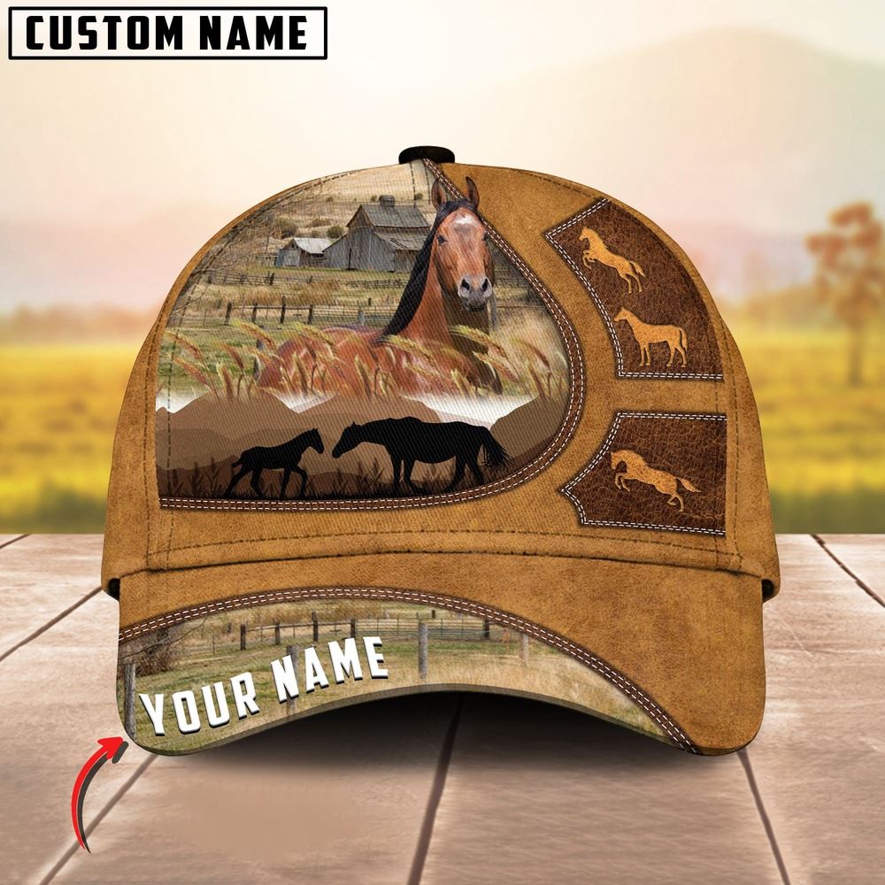 Adeenyc Horse Art On Farm Yellow Leather Pattern Customized 3D Cap, Farm Cap, Farmer Baseball Cap, Cow Cap, Cow Gift, Farm Animal Hat Trucker Hats Custom Hats Gifts For Men & Women