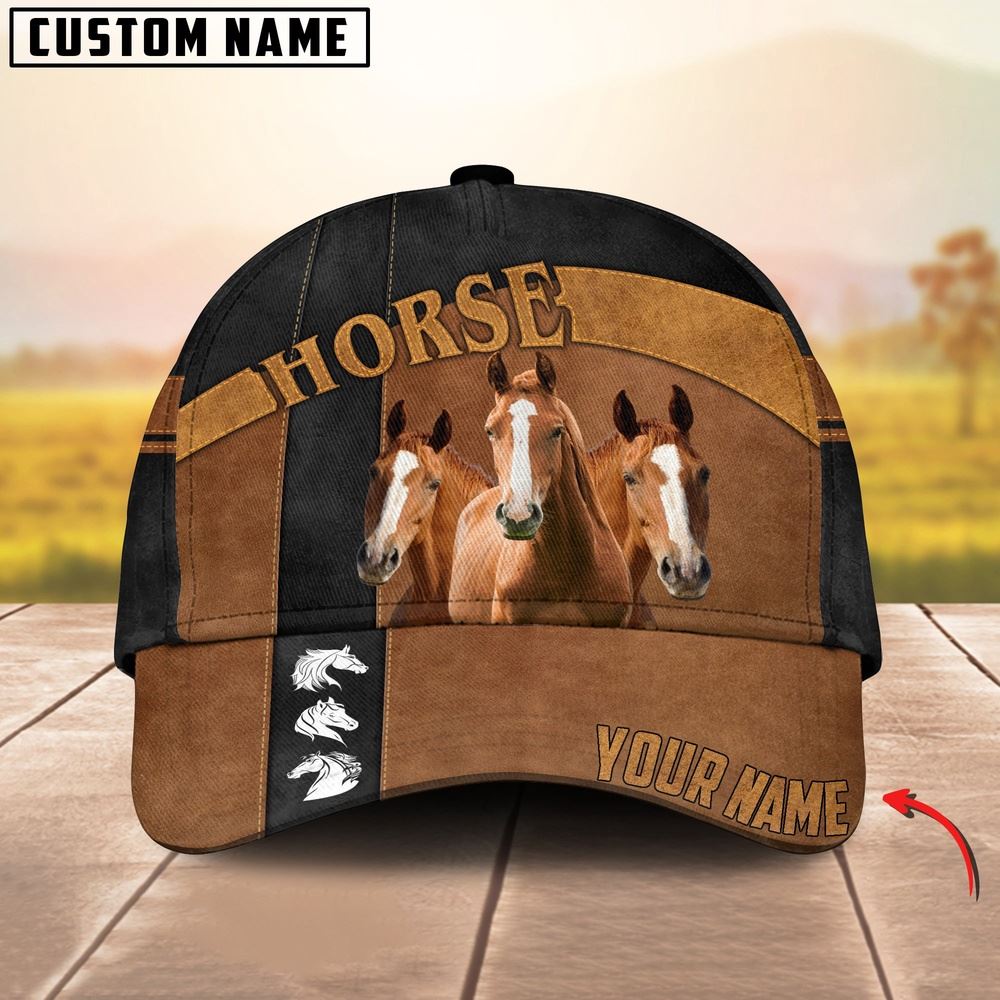 Adeenyc Horse Black Traffic Line Leather Pattern Customized 3D Cap, Farm Cap, Farmer Baseball Cap, Cow Cap, Cow Gift, Farm Animal Hat Trucker Hats Custom Hats Gifts For Men & Women