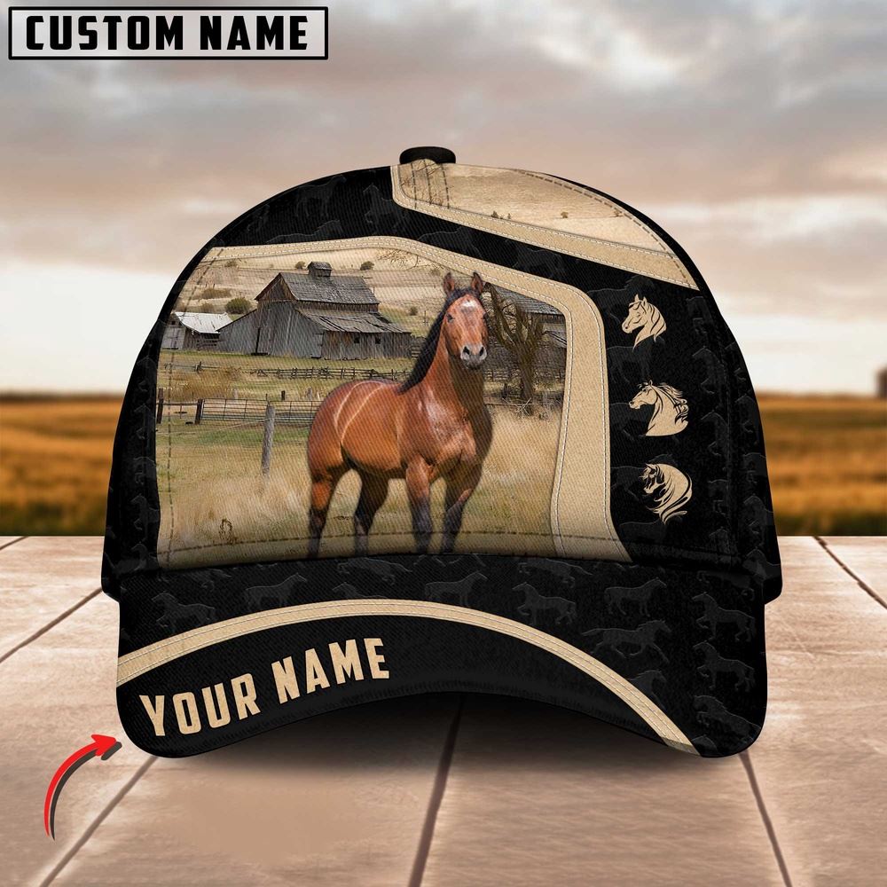 Adeenyc Horse Black Yellow Pattern Customized Name Cap, Farm Cap, Farmer Baseball Cap, Cow Cap, Cow Gift, Farm Animal Hat Trucker Hats Custom Hats Gifts For Men & Women