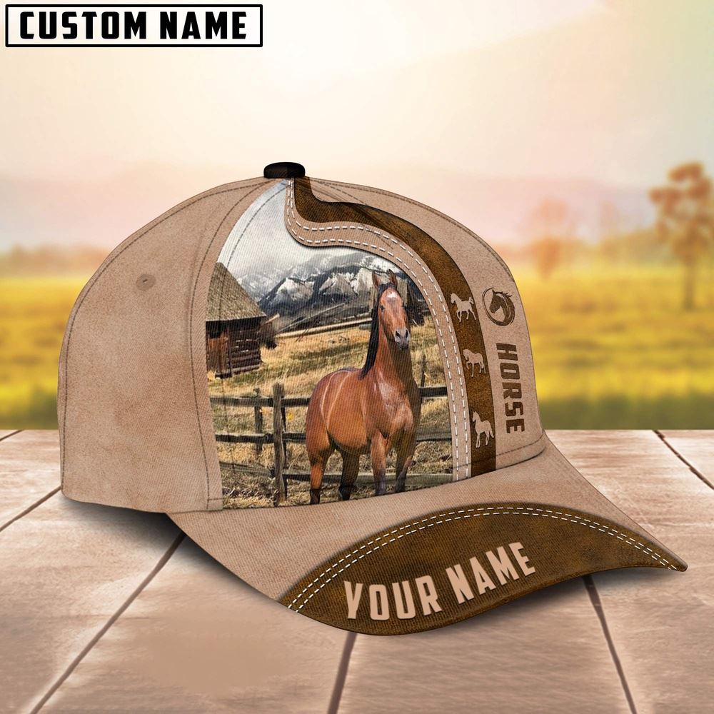 Adeenyc Horse Custom Name Light Brown Cap, Farm Cap, Farmer Baseball Cap, Cow Cap, Cow Gift, Farm Animal Hat Trucker Hats Custom Hats Gifts For Men & Women
