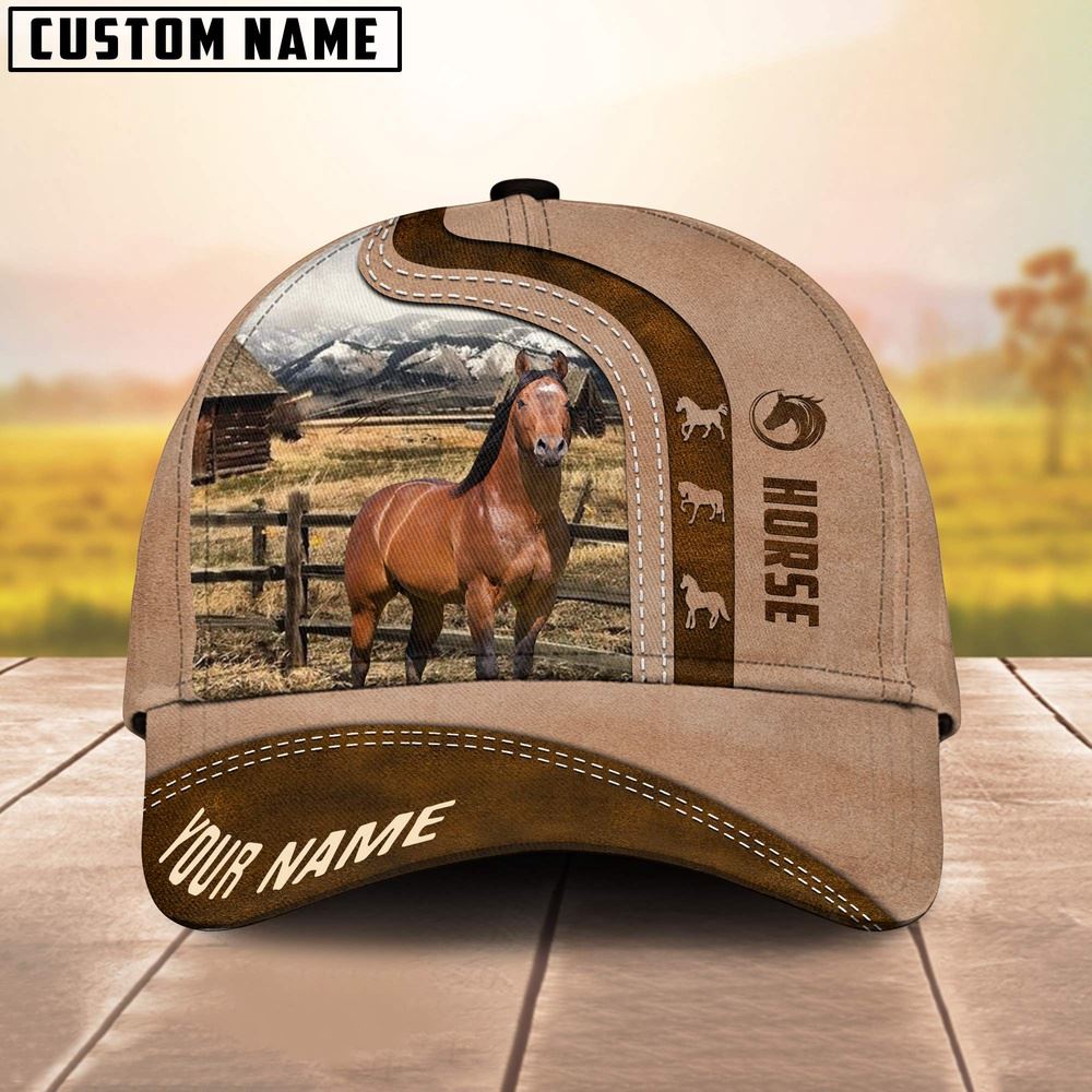 Adeenyc Horse Custom Name Light Brown Cap, Farm Cap, Farmer Baseball Cap, Cow Cap, Cow Gift, Farm Animal Hat Trucker Hats Custom Hats Gifts For Men & Women