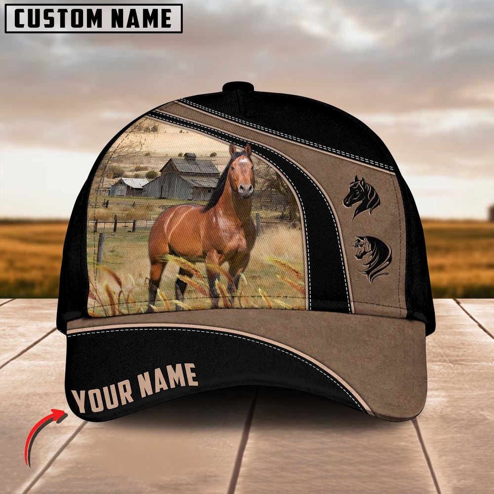 Adeenyc Horse Customized Name Black Brown Cap, Farm Cap, Farmer Baseball Cap, Cow Cap, Cow Gift, Farm Animal Hat Trucker Hats Custom Hats Gifts For Men & Women