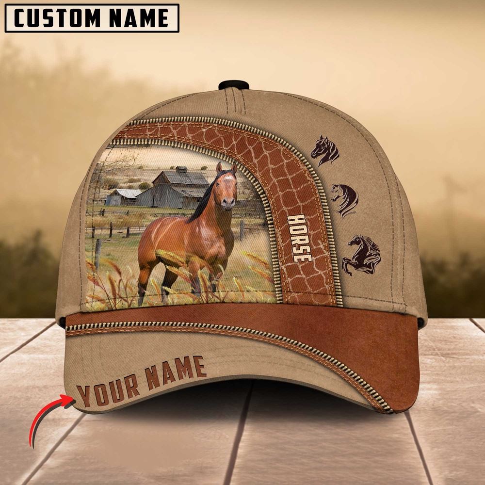 Adeenyc Horse Customized Name Light Brown Cap, Farm Cap, Farmer Baseball Cap, Cow Cap, Cow Gift, Farm Animal Hat Trucker Hats Custom Hats Gifts For Men & Women