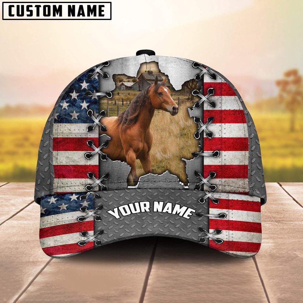 Adeenyc Horse Customized Name US Flag Cap, Farm Cap, Farmer Baseball Cap, Cow Cap, Cow Gift, Farm Animal Hat Trucker Hats Custom Hats Gifts For Men & Women