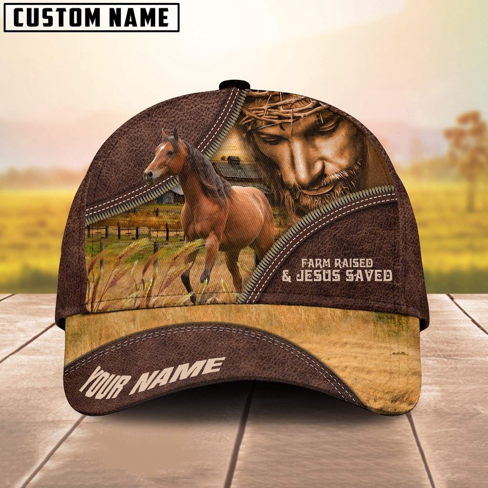 Adeenyc Horse Farm & Jesus Customized Name Cap, Farm Cap, Farmer Baseball Cap, Cow Cap, Cow Gift, Farm Animal Hat Trucker Hats Custom Hats Gifts For Men & Women