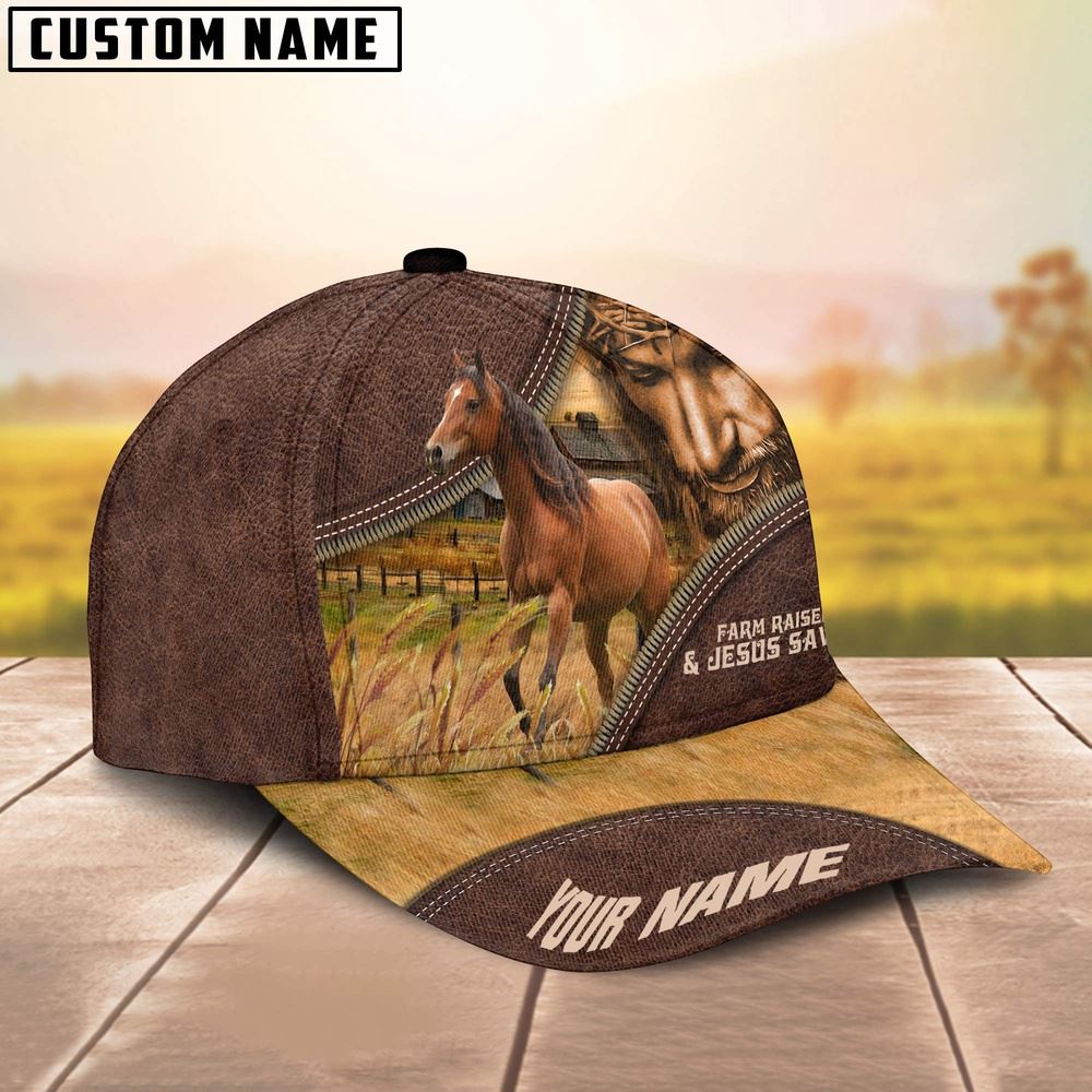 Adeenyc Horse Farm & Jesus Customized Name Cap, Farm Cap, Farmer Baseball Cap, Cow Cap, Cow Gift, Farm Animal Hat Trucker Hats Custom Hats Gifts For Men & Women