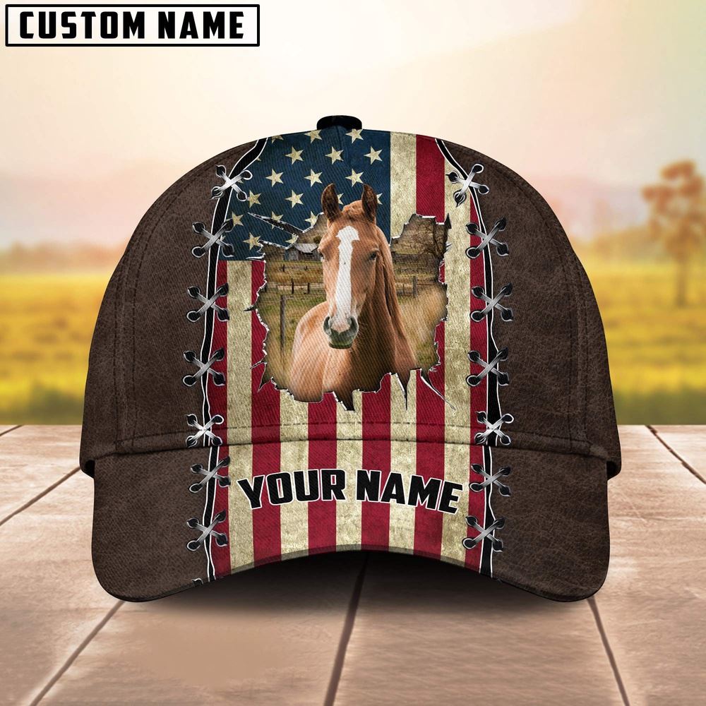 Adeenyc Horse Flag Customized Name Denim Cap, Farm Cap, Farmer Baseball Cap, Cow Cap, Cow Gift, Farm Animal Hat Trucker Hats Custom Hats Gifts For Men & Women
