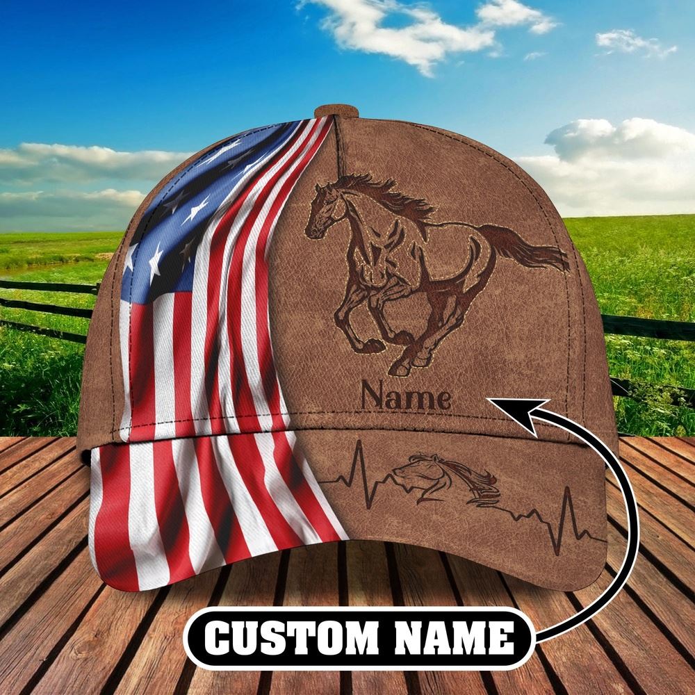 Adeenyc Horse Patriot Customized Name Cap, Farm Cap, Farmer Baseball Cap, Cow Cap, Cow Gift, Farm Animal Hat Trucker Hats Custom Hats Gifts For Men & Women