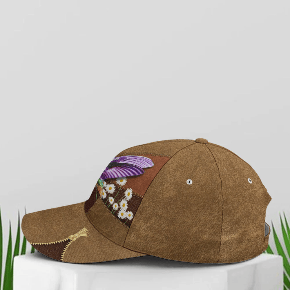 Adeenyc Hummingbird Daisy Flower Leather Style Baseball Cap Trucker Hats Custom Hats Gifts For Men & Women