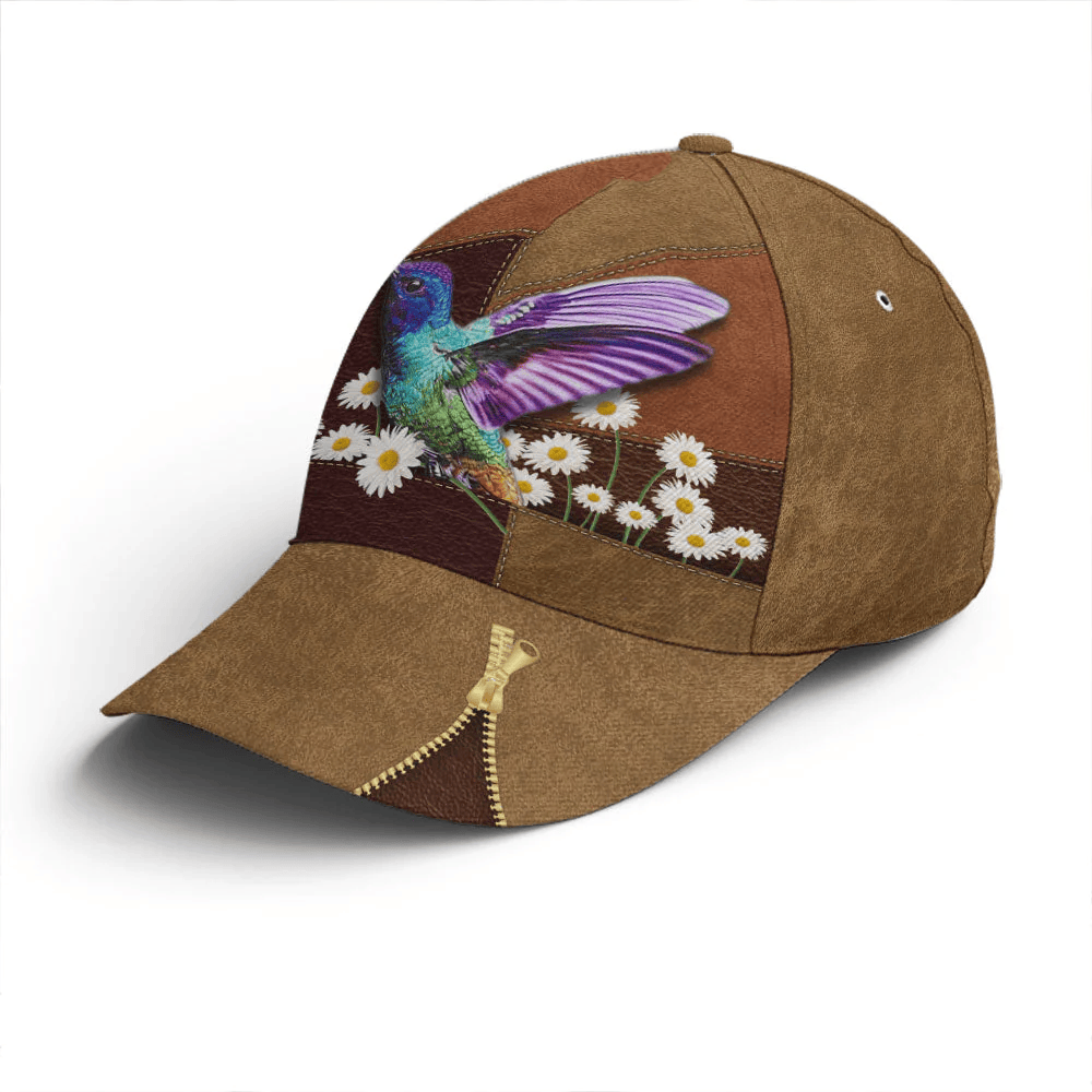 Adeenyc Hummingbird Daisy Flower Leather Style Baseball Cap Trucker Hats Custom Hats Gifts For Men & Women