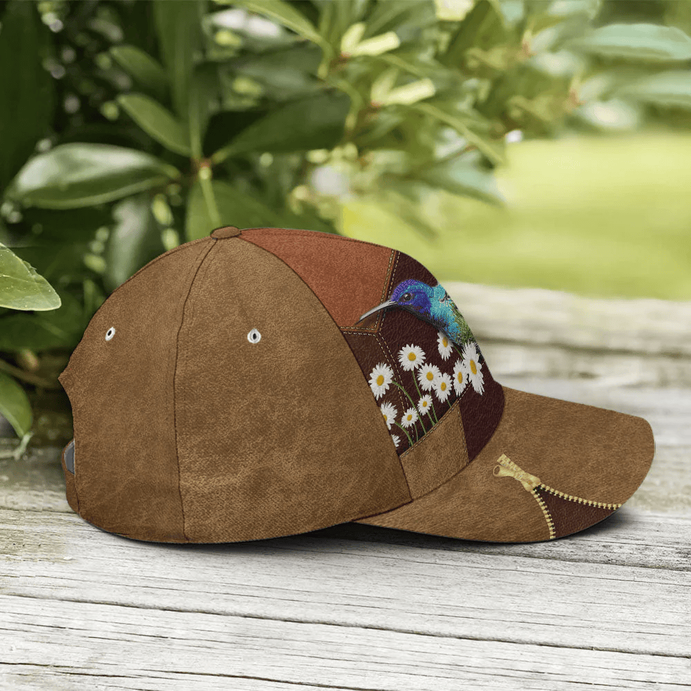 Adeenyc Hummingbird Daisy Flower Leather Style Baseball Cap Trucker Hats Custom Hats Gifts For Men & Women