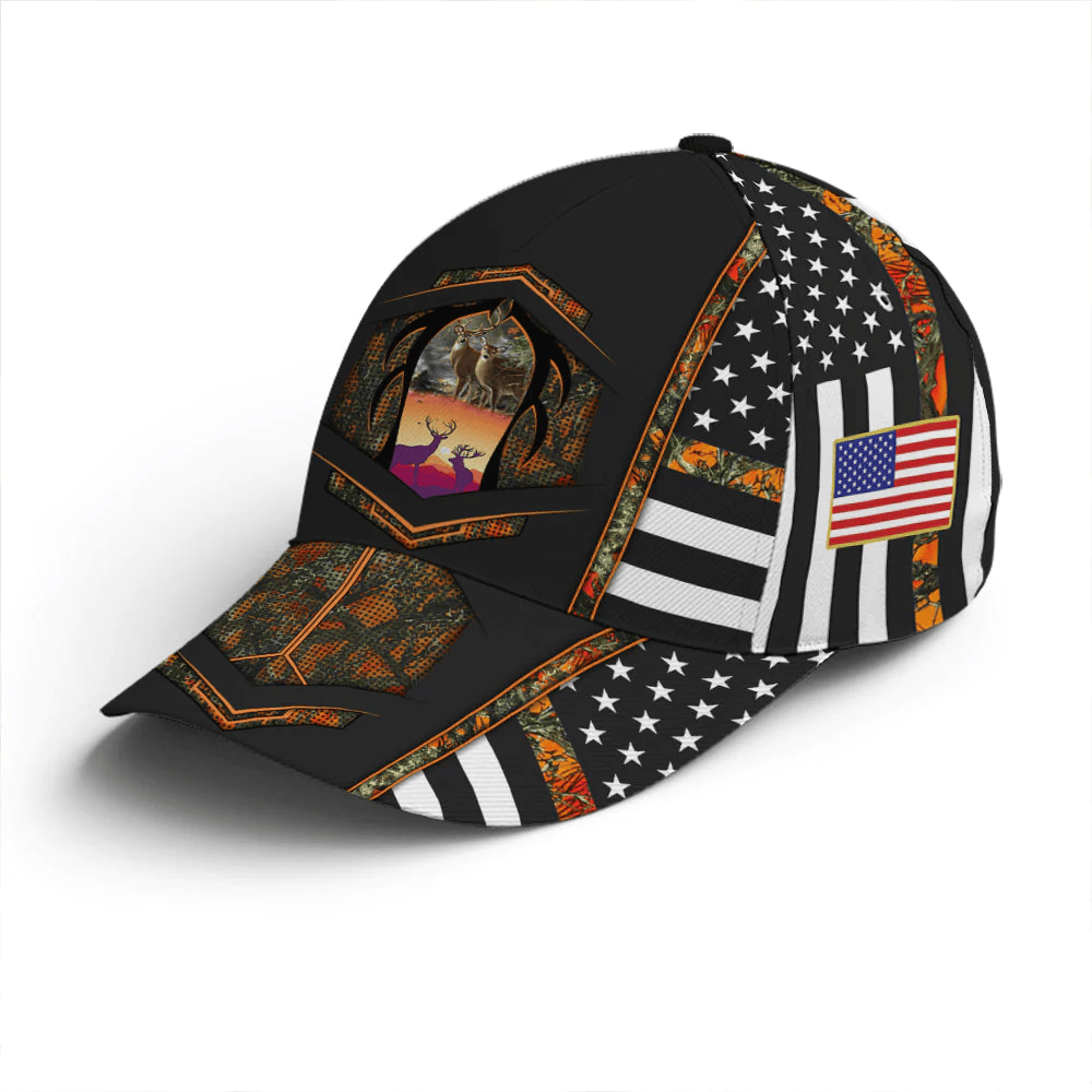 Adeenyc Hunting Orange Camouflage US Flag Baseball Cap Trucker Hats Custom Hats Gifts For Men & Women