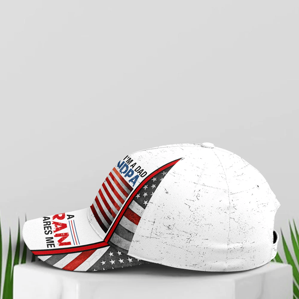 Adeenyc I Am A Dad Grandpa Veteran US Flag Baseball Cap Trucker Hats Custom Hats Gifts For Men & Women