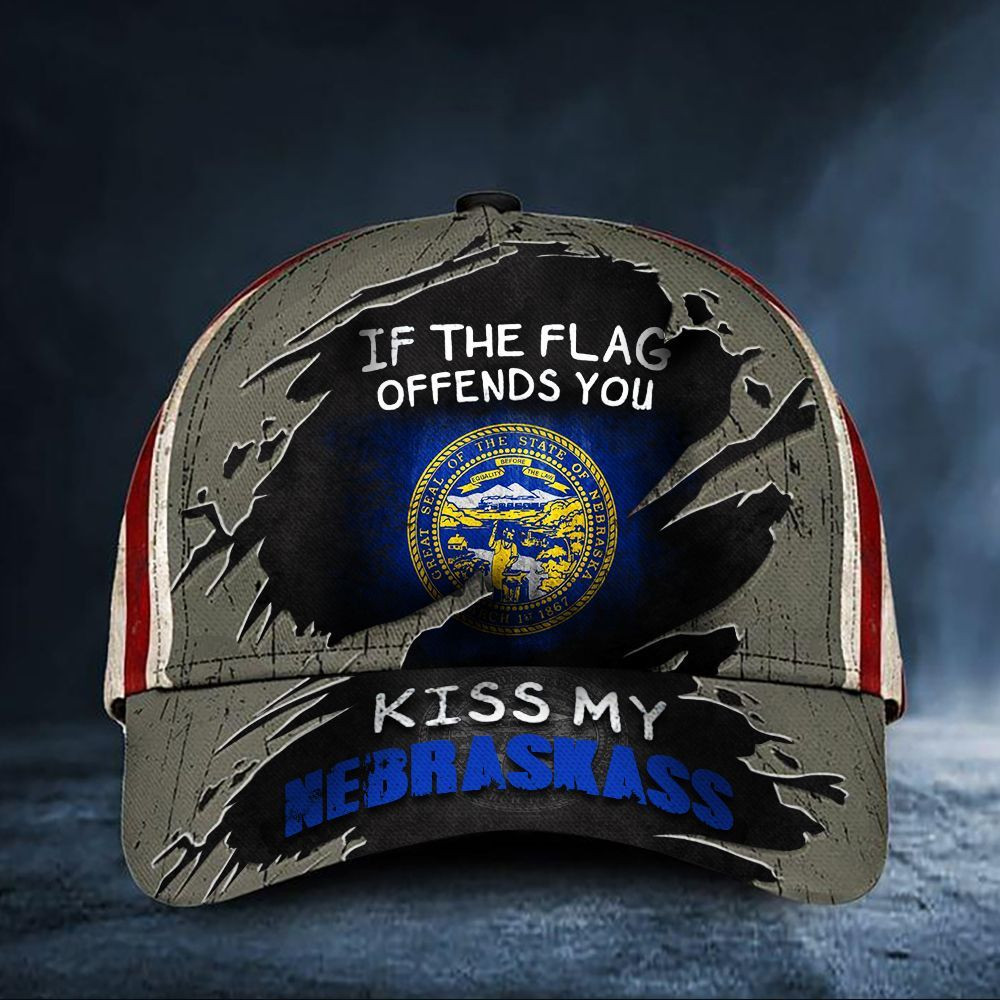 Adeenyc If The Flag Offends You Kiss My Nebraskass Cap USA Flag Hat Nebraska State Merch Gift For Him Trucker Hats Custom Hats Gifts For Men & Women