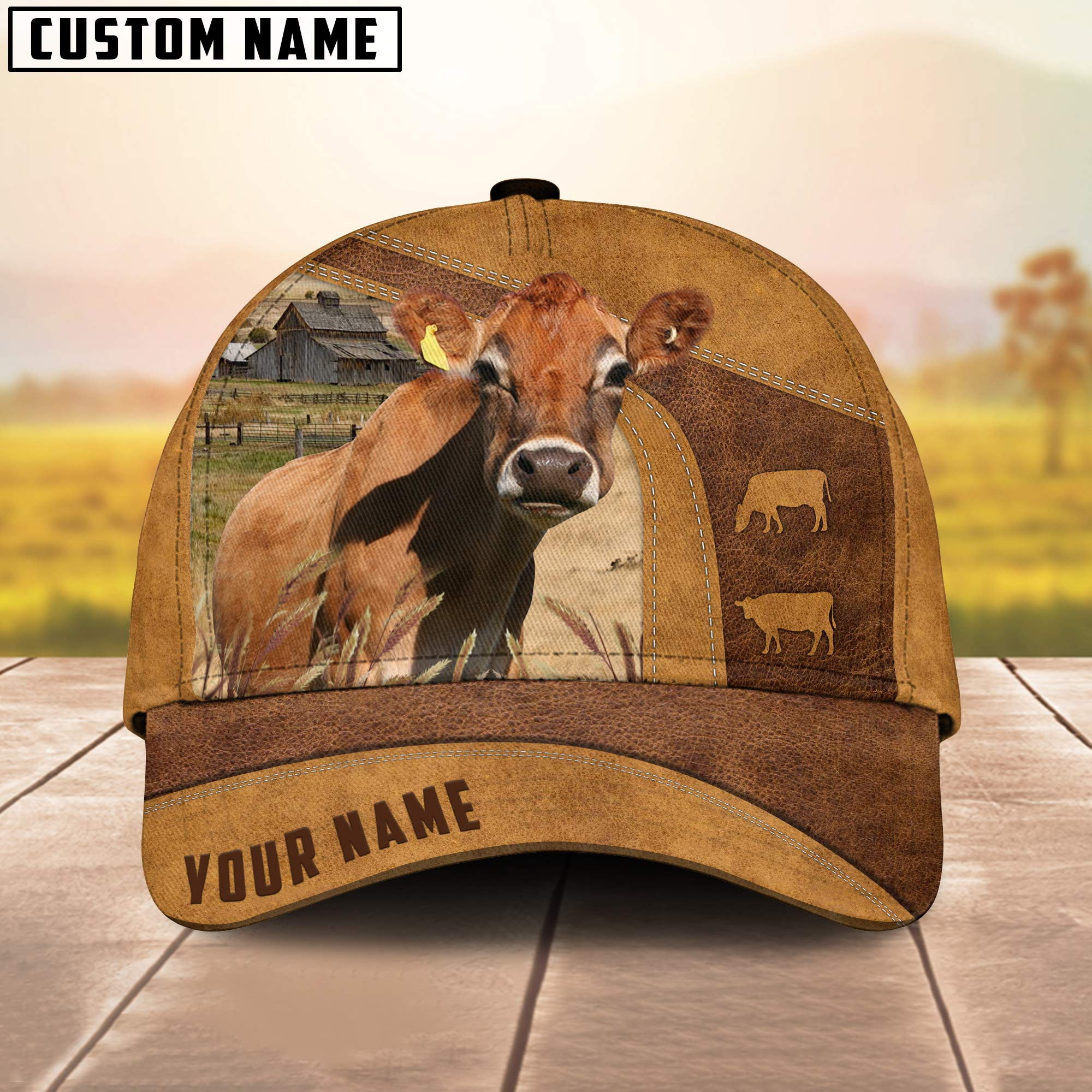 Adeenyc Jersey Cow No Horns Custom Name 3D Cap 3D All Over Print Baseball Cap, Cap For Farm Lovers, Animal Cap, Leather Pattern Cap Trucker Hats Custom Hats Gifts For Men & Women