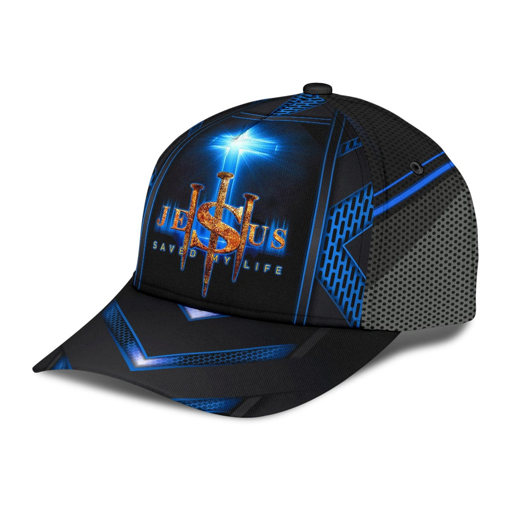 Adeenyc - Jesus Cross Blue Saved My Life Classic Cap Baseball Hat Trucker Hats Custom Hats Gifts For Men & Women