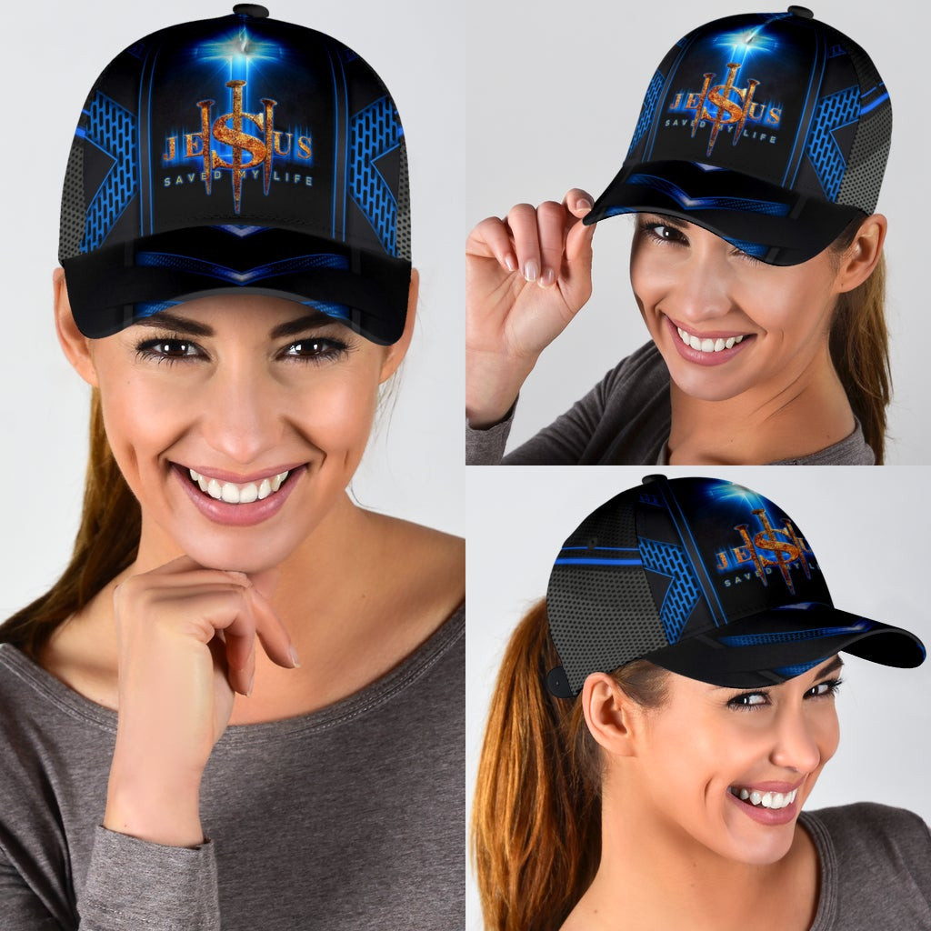 Adeenyc - Jesus Cross Blue Saved My Life Classic Cap Baseball Hat Trucker Hats Custom Hats Gifts For Men & Women