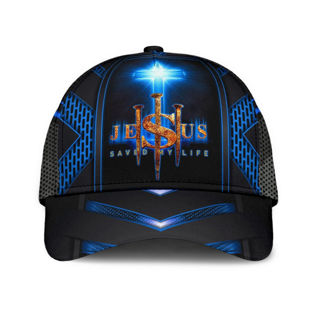 Adeenyc - Jesus Cross Blue Saved My Life Classic Cap Baseball Hat Trucker Hats Custom Hats Gifts For Men & Women