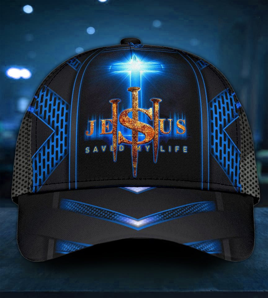 Adeenyc - Jesus Cross Blue Saved My Life Classic Cap Baseball Hat Trucker Hats Custom Hats Gifts For Men & Women