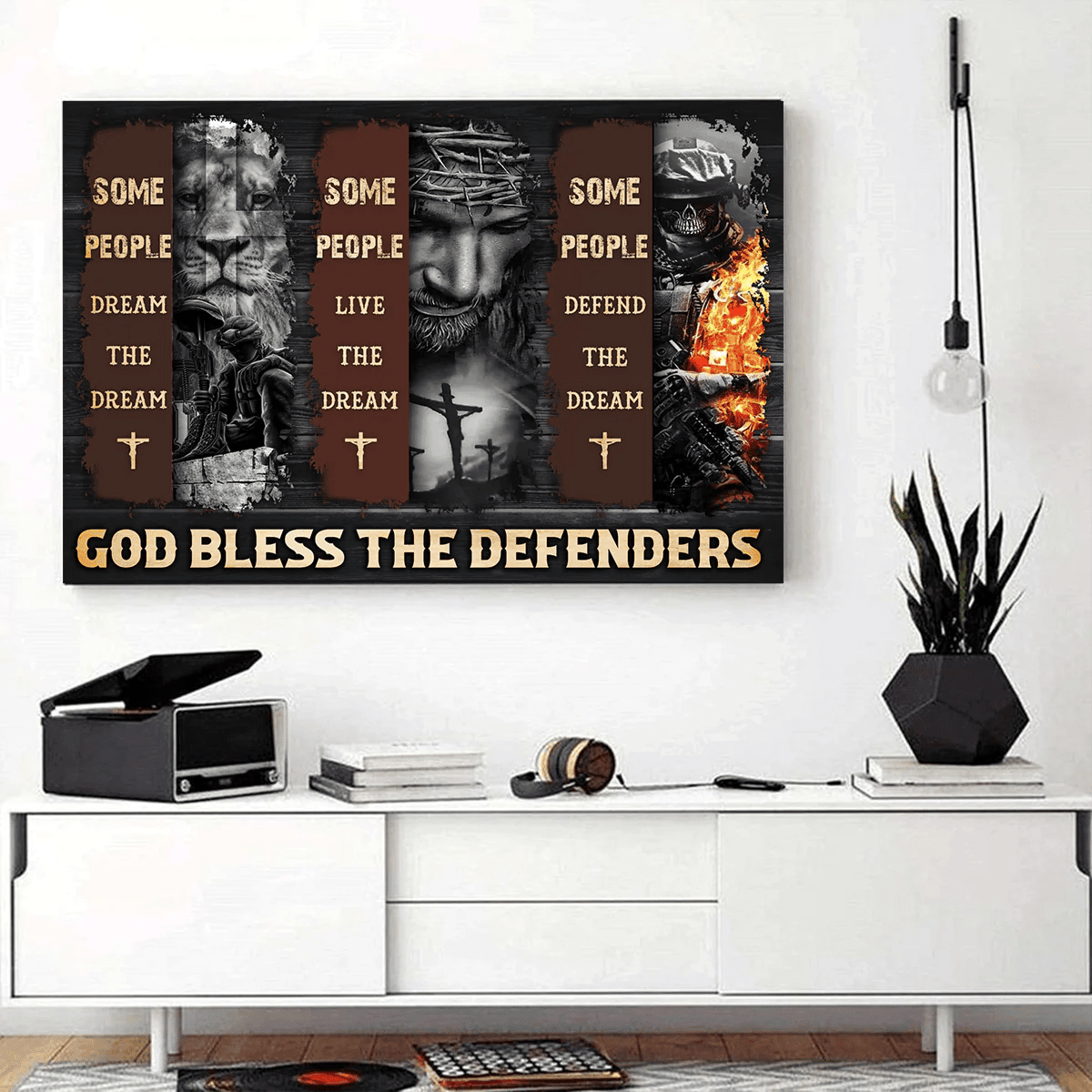 Adeenyc Jesus Veteran - God Bless The Defenders 3D Landscape Canvas Poster Wall Art Trucker Hats Custom Hats Gifts For Men & Women