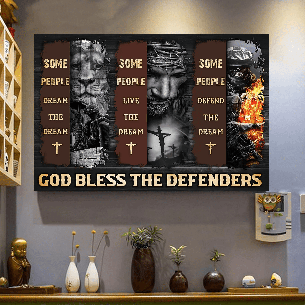 Adeenyc Jesus Veteran - God Bless The Defenders 3D Landscape Canvas Poster Wall Art Trucker Hats Custom Hats Gifts For Men & Women