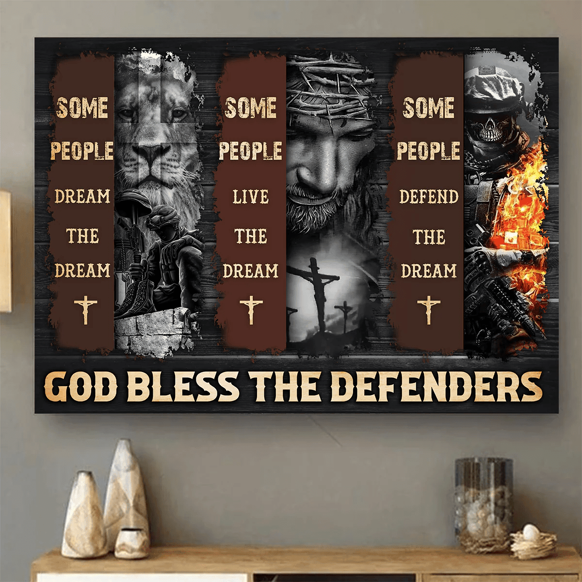 Adeenyc Jesus Veteran - God Bless The Defenders 3D Landscape Canvas Poster Wall Art Trucker Hats Custom Hats Gifts For Men & Women