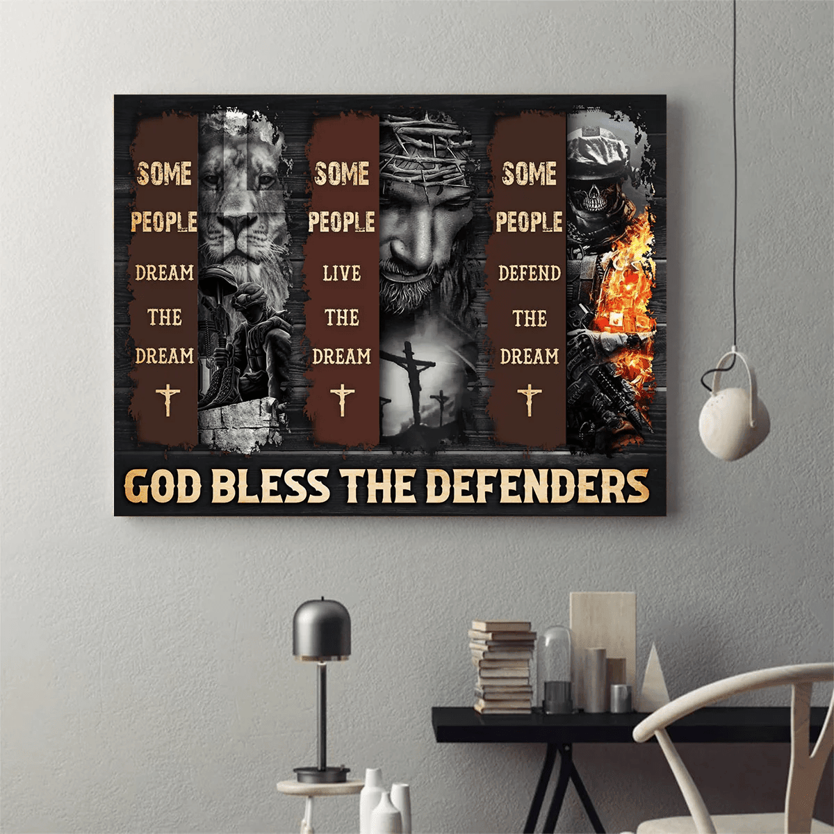 Adeenyc Jesus Veteran - God Bless The Defenders 3D Landscape Canvas Poster Wall Art Trucker Hats Custom Hats Gifts For Men & Women