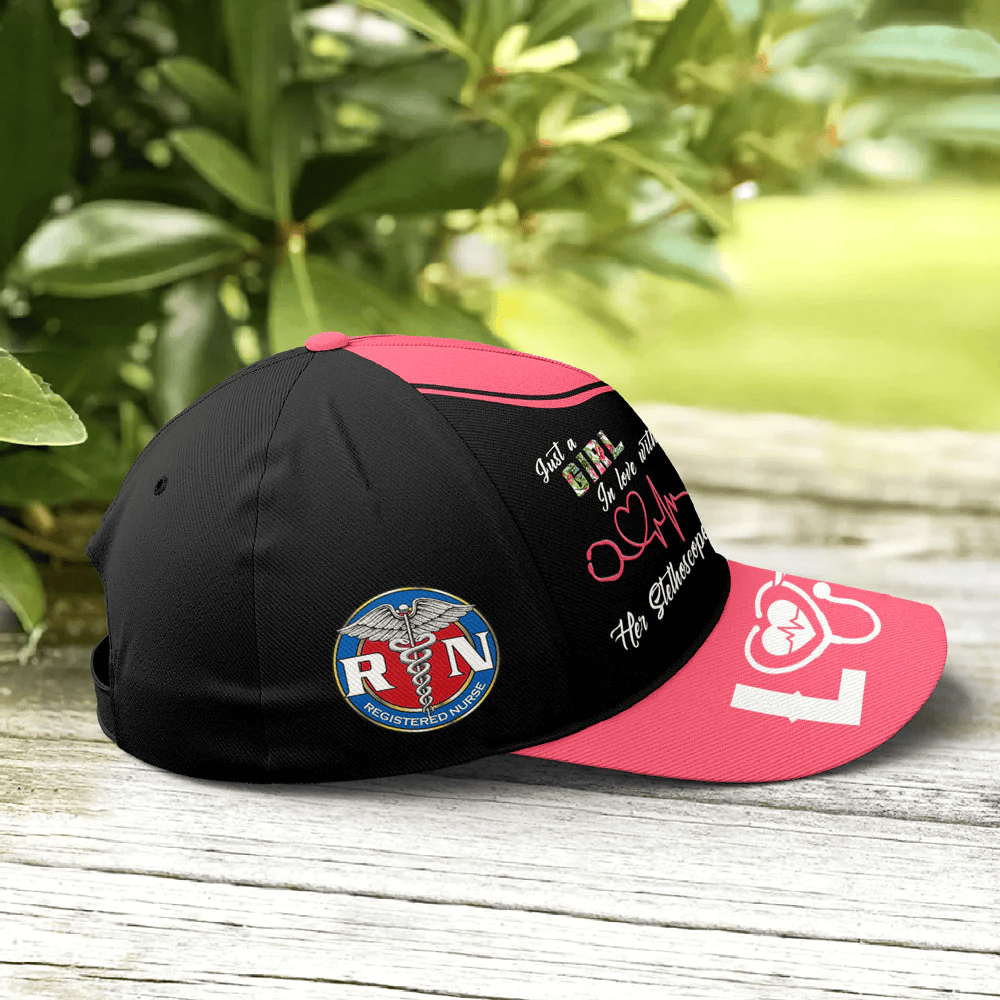 Adeenyc Just A Girl In Love With Her Stethoscope Baseball Cap Trucker Hats Custom Hats Gifts For Men & Women