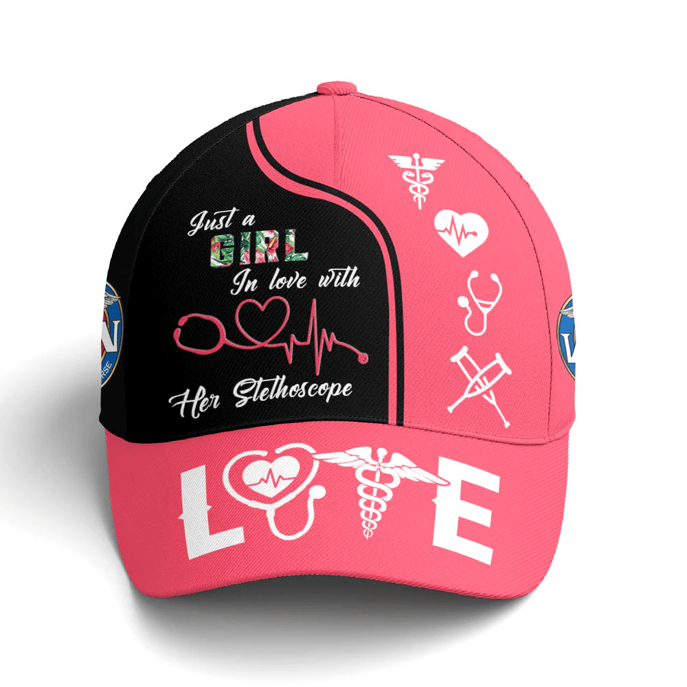 Adeenyc Just A Girl In Love With Her Stethoscope Baseball Cap Trucker Hats Custom Hats Gifts For Men & Women