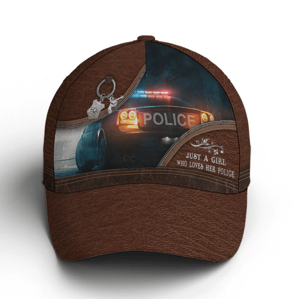 Adeenyc Just A Girl Loves Police Leather Style Baseball Cap Trucker Hats Custom Hats Gifts For Men & Women