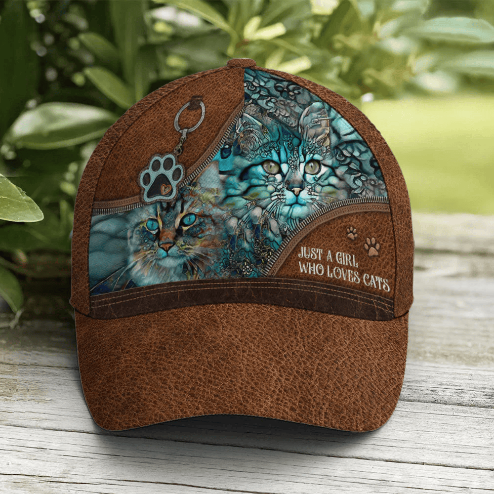 Adeenyc Just A Girl Who Loves Cats Art Leather Style Baseball Cap Trucker Hats Custom Hats Gifts For Men & Women