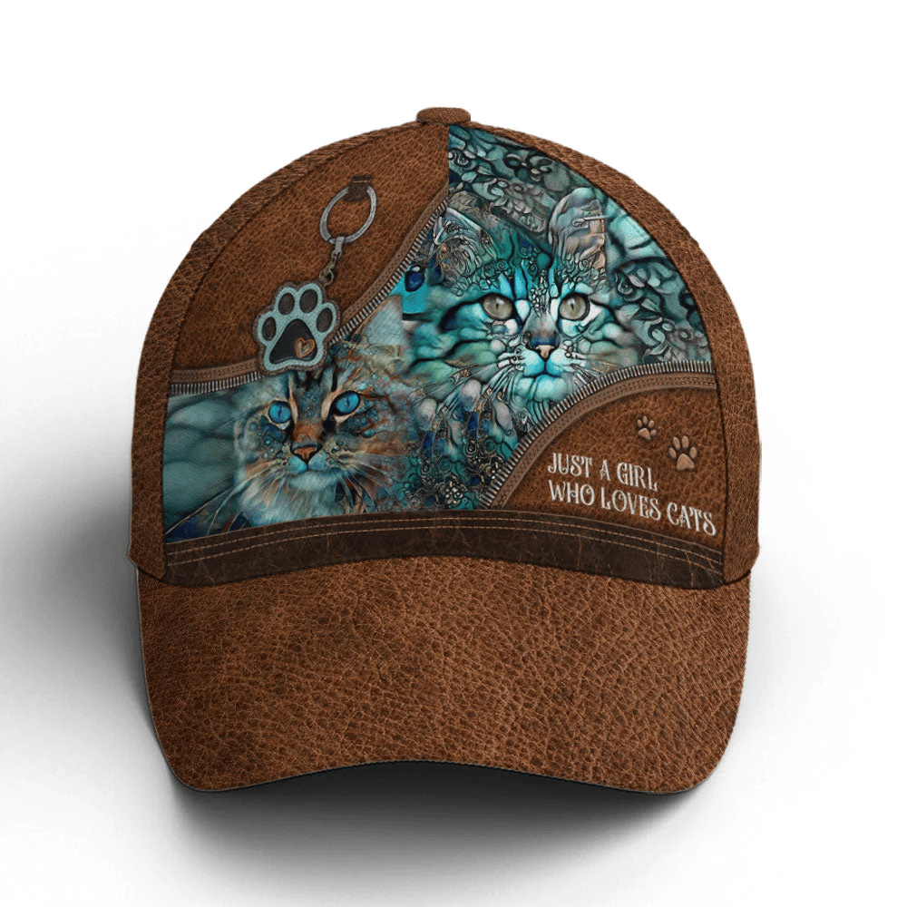 Adeenyc Just A Girl Who Loves Cats Art Leather Style Baseball Cap Trucker Hats Custom Hats Gifts For Men & Women