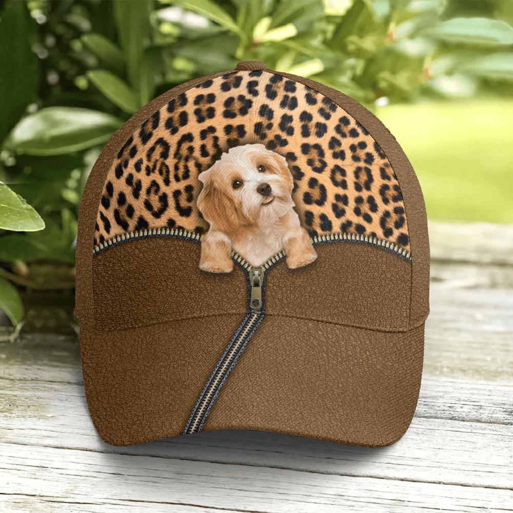 Adeenyc Kawaii Dog Inside Leopard Leather Style Baseball Cap Trucker Hats Custom Hats Gifts For Men & Women