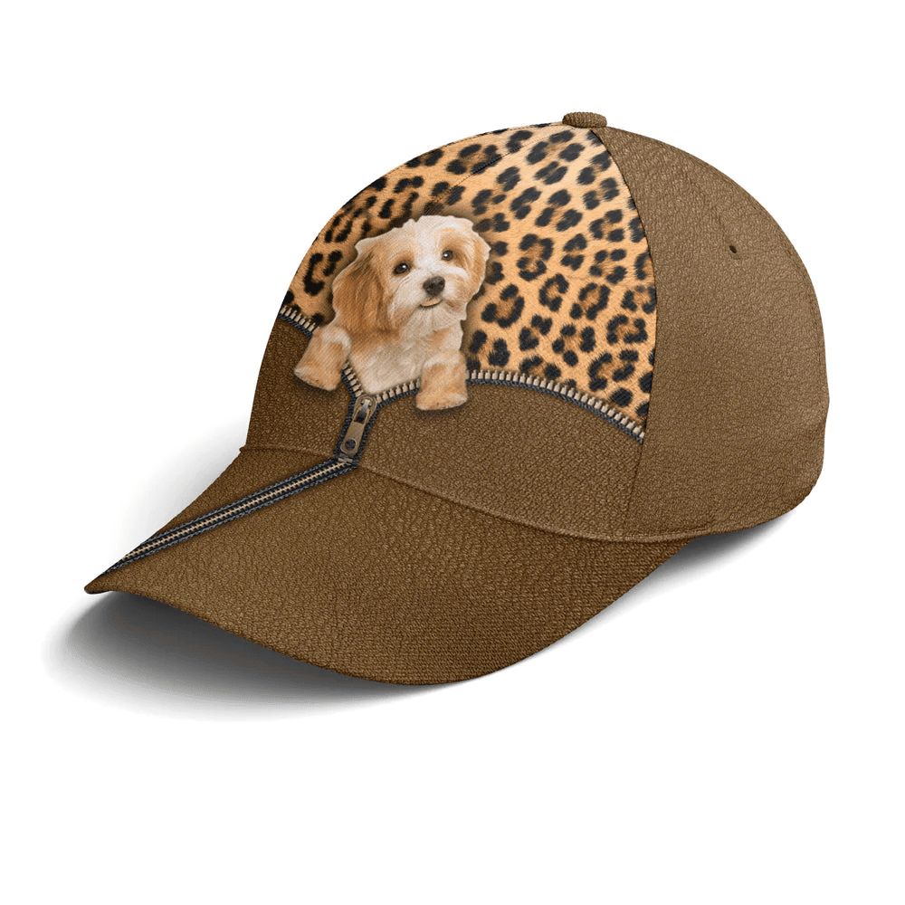 Adeenyc Kawaii Dog Inside Leopard Leather Style Baseball Cap Trucker Hats Custom Hats Gifts For Men & Women